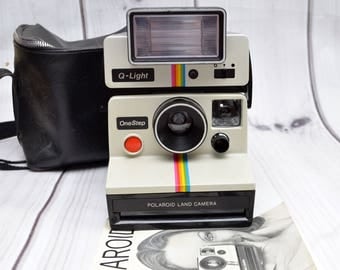 Vintage Polaroid One Step Land Camera White Rainbow SX-70 Instant Film Camera with Q-Light Flash