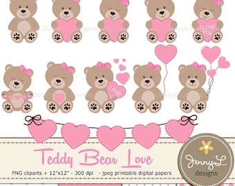 50% OFF Teddy Bear Clipart, Baby Shower Teddy Papers, Baptism bear, Valentine Teddy Bear, Heart Balloon, Girl Teddy Bear paper, Bunting Hear