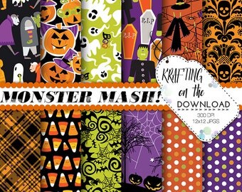halloween paper pack halloween digital paper monster paper pack halloween scrapbooking papers halloween party papers halloween background