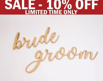 Bride & Groom Chair Signs, Wedding Chair Decoration Sign, Chairback Sign, Wood Rustic Decor, Gold Chair Sign, Silver