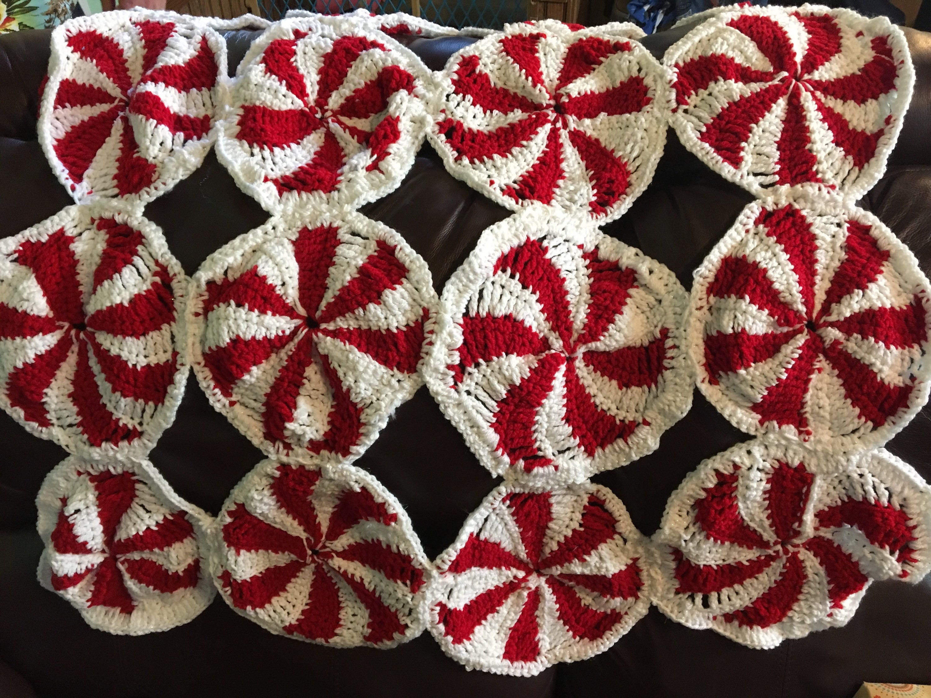 Crocheted Peppermint Custom Made Blanket Christmas Throw