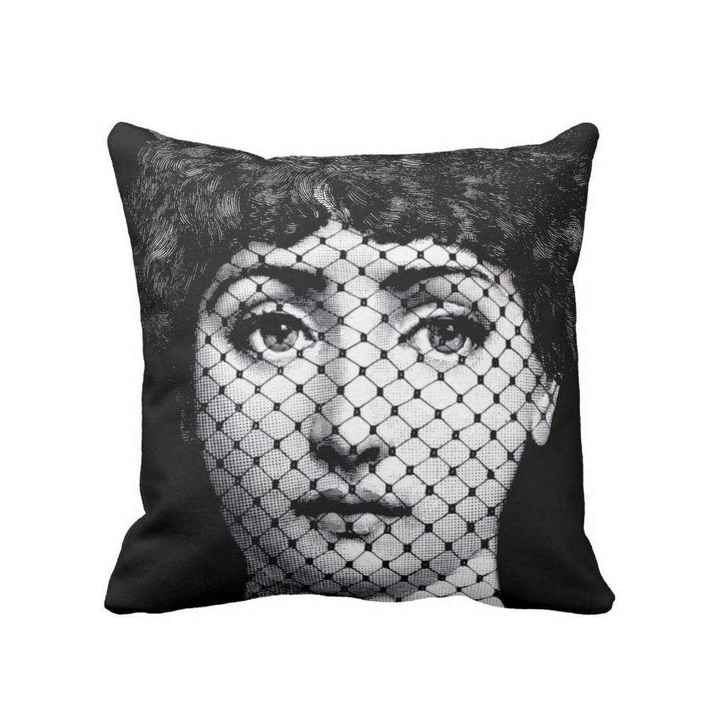 Patternbehavior - Fornasetti Face With Fishnet Throw Pillow Modern Black And White Print Or patternbehavior - fornasetti face with fishnet throw pillow modern black and white print or