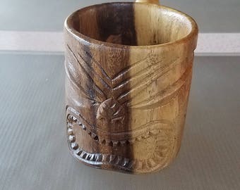 Vintage Carved Wood Tiki Mug Cup Hawaiian Mid Century