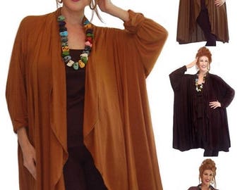 15% OFF SALE K648 Jacket Long Sleeve Cascade Ruffle Elegant Stretch Rayon Jersey Misses Plus Made To Order s m l xl 1x 2x 3x 4x 5x 6x Womens