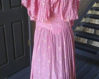 Stunning pink 1940s dress, matalic stripes
