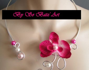 Necklace + earrings "Fleur de Batz" Orchid and fuscia pink beads