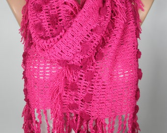 Knitted Scarf Fuchsia Scarf Long Scarf Tassel Scarf Winter Scarf Women Fashion Accessories Christmas Gift Ideas For Her For Mom