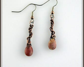 Jasper Drop Earrings, Stone Earrings, Copper Earrings, Wire Wrapped Jewelry, Wire Wrapped Gemstone Earrings, Mikazona Jasper Earrings