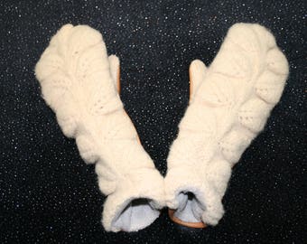 Aimee Mittens - Beige Mittens - White Mittens - Brown Mittens - Leather Mittens - Sweater Mittens - Wool Mittens - Womens Mittens