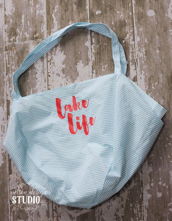 Beach bag tote bag lake ocean seersucker lake life lake