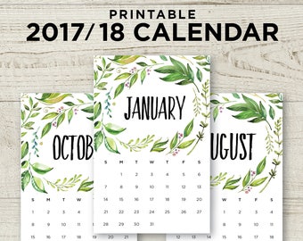 Floral 2018 Wall Calendar / Printable Calendar pdf / 2018 Printable Calendar Floral / A5 US Half Letter Calendar / INSTANT DOWNLOAD