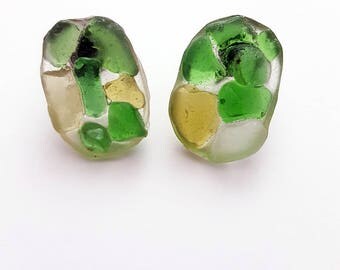 Sea glass earrings-resine-green-stainless steel