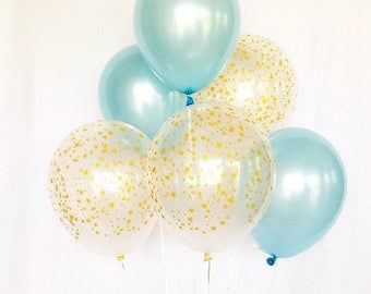 Blue and Gold Star Latex Balloons~Twinkle Twinkle Little Star Baby Shower~ Twinkle Little Star First Birthday~It's a Boy~Star Balloons