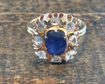 Antique Sapphire and Rose Cut Diamond Ring