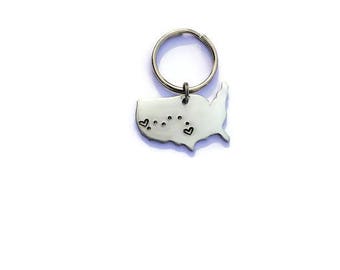 Custom State to State Silver Keychain - Long Distance Relationship Keychain - Custom Keychain - Going Away Gift - State to State Keychain