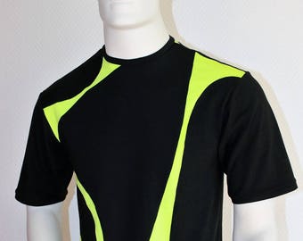 black and neon green short sleeve t-shirt