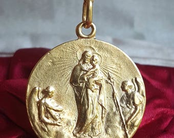 Spanish Saint Joseph Medal San Jose Medal 18K Gold Plated Baby Jesus Art Nouveau Catholic Gift Religious Jewelry Catholic Jewelry