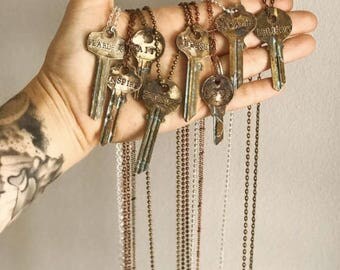 Key Necklace / Vintage Key / Stamped Key / Engraved Key Necklace / Inspirational / Repurposed Key / Unique Key Necklace / Hand Stamped Key