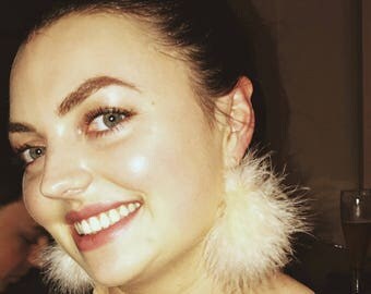 FLASH SALE! Pink Fluffy Pom Pom Earrings with Yellow Gold Plated Ear Hook