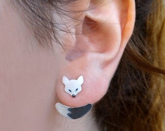 SALE Fox Silver Ear Jacket Earrings, Ear Jacket Earrings, Silver Fox earrings, Sterling silver ear jacket, Gifts for her, Fox jewelry