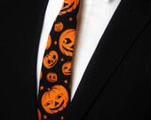 Pumpkin Necktie – Mens Pumpkin Motif Halloween Necktie Also Available as a Skinny Tie.
