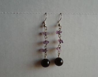 Boucles D'Oreilles Perles Pendantes Violettes - Bijoux Fantaisie Légers Pour Soirée