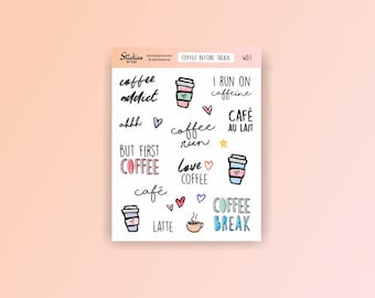 Coffee Addict Stickers / planner stickers, coffee stickers, word stickers, hand drawn stickers, fun stickers, cafe au lait, latte / WD3