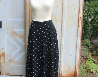 Vintage Black and White High Waisted Floral Skirt -S