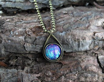 Holographic necklace Iridescent pendant Boho jewelry Rainbow pendant Color shifting necklace Opalescent pendant Gift for her Hippie Bohemian