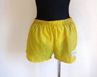 Vintage Men's Shorts Yellow & Purple Vertical Stripes Adjustable Waist Sportswear Fashion 90s Inside Panties Striped Tennis Shorts