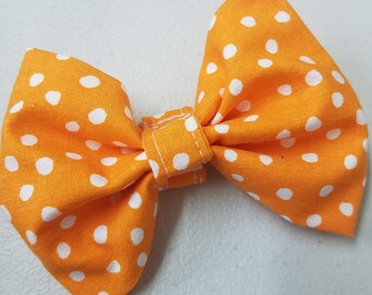 FunOrange with White Polkadots Dog Bow Tie