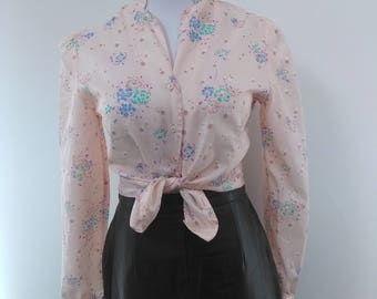 Pink Floral Blouse - Long Sleeve - Spots - S 8 10 *Please see SHOP ANNOUNCEMENT*