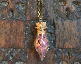 Dried Rose Petals in a Bottle Necklace