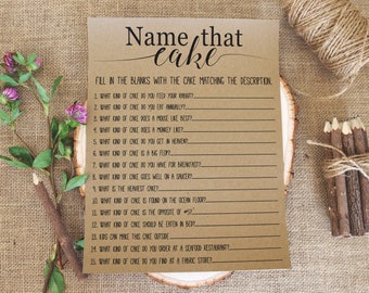Name That Cake Bridal Shower Game . Printable Instant Download . Bridal Shower Games Digital Download . Guess The Cake . Rustic Barn Wedding