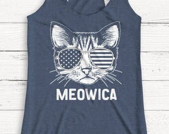 Meowica - 4th of July Shirt - USA - America - Cat - Pets - Animals - Independence - Tank Top - Patriotic - Alcohol - Graphic Tee - Summer
