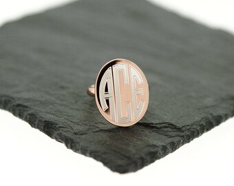 925 Sterling Silver Rose Gold Oval Monogram Ring, Bridesmaids Gift, Monogram Gift, Rose Gold