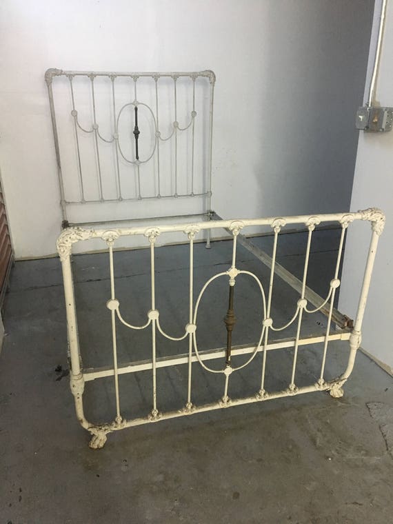 Vintage Wrought Iron Bed Frame with brass accent rails