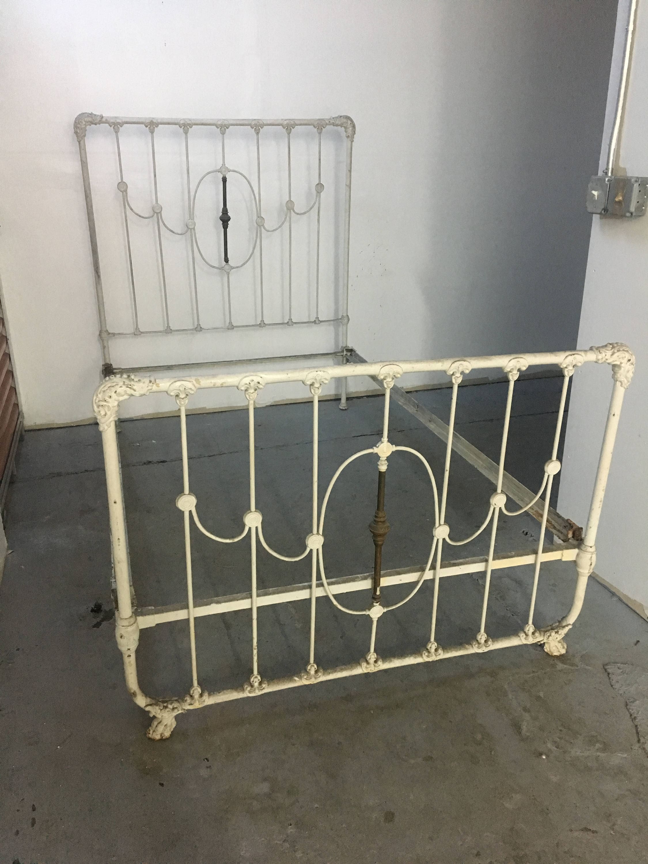 Vintage Wrought Iron Bed Frame with brass accent rails