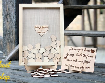 Burlap wedding guest book alternative guestbook Drop top Rustic guestbook Drop box Guest book heart Guest book frame Wood heart guest book