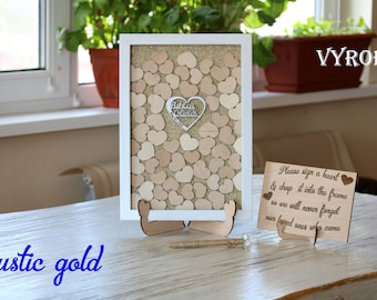 Gold wedding guest book alternative Rustic guestbook Unique guest book ideas Gold guest book frame Wedding drop box Wood heart guestbook
