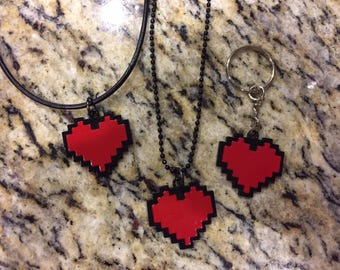 Undertale necklace, undertale pixel heart necklace, 8 bit pixel heart key chain, undertale key chain, undertale frisk cosplay,