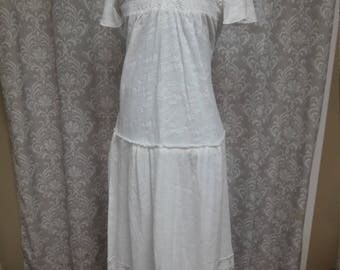 White Cotton and Lace Beach Boho Wedding Dress, Casual Wedding Dress, Simple Cotton Wedding Dress, Hippie Wedding Dress