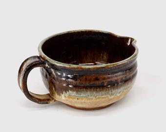 Ceramic Pottery Batter Bowl or Gravy Sauce Boat with Handle and Pour Spout