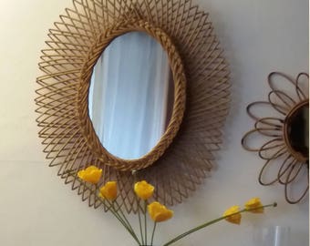 Vintage rattan Sun mirror