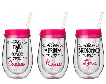 Bridesmaid Wine Tumbler - Bridal Party Bev2Go Tumbler - Bachelorette Cups - Gift for Bridesmaids - Wedding Party Gifts - Maid of Honor Gift