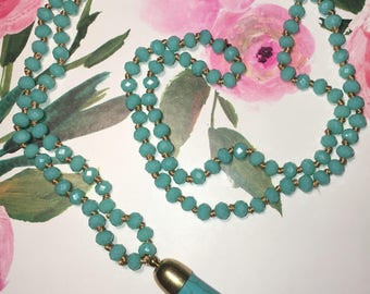 Turquoise Crystal Bead 20" Necklace with Turquoise Faux Bone Pendant