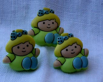 Lime green children's clothing pattern buttons girl 2 cm