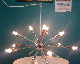Mid century style 18 arm chrome sputnik / starburst chandelier