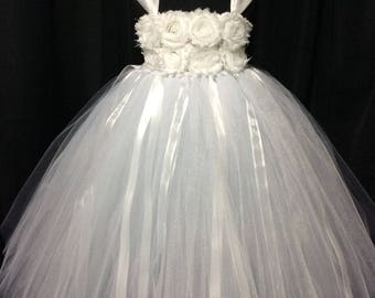 White flower girl dress, tulle flower girl dress, tutu dress for girls, tutu flower girl dress, wedding, white flower girl dress