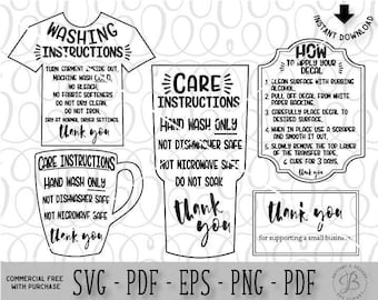 Care Card Bundle, Care Instruction Cards, Decal and HTV Application instructions, Care Card SVG, Instruction SVG